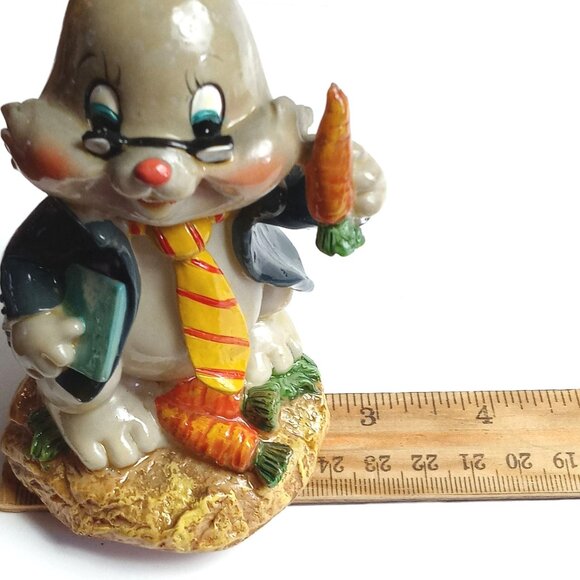 Whimsical Easter Bunny Rabbit Figurine 5" Gray Cheerful Adorable Festive Resin - Picture 7 of 9
